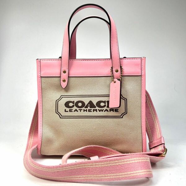 COACH コーチ フィールドトート　2way ハンドバッグ　ショルダーバッグ　CH740 レディース　ピンク　ベージュ　キャンバス　レザー　鞄
