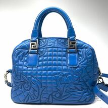 GIANNI VERSACE ジャンニヴェルサーチ 2WAY ハンドバッグ　ショルダーバッグ　レディース　ブルー　青　かばん　レザー_画像4