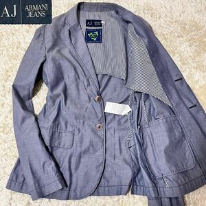  rare 52 L size ARMANI Armani tailored jacket tailored spring summer summer jacket cotton stripe unlined in the back 