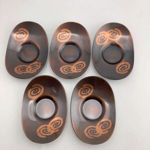 茶托 小判形 5客セット 純銅 銅製 和食器 和 茶道具 福寿堂 茶器 アンティーク コレクション (k8434)