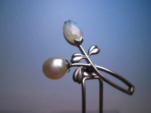 【江月】アンティーク・本真珠とオパール飾りの清楚なかんざし 6,04g