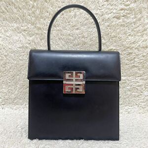 《美品》ジバンシー フォーマルバッグ 4G レザー GIVENCHY ジバンシィ ハンドバッグ 本革 ロゴ シルバー金具 フラップ 黒 ブラック