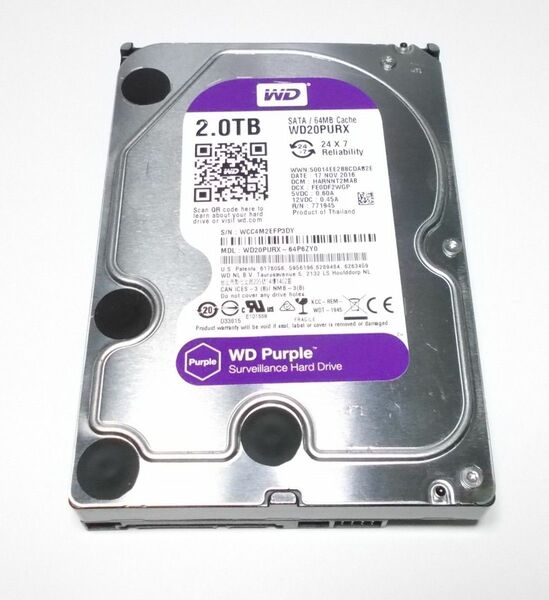 WesternDigital　WD Purple　WD20PURX　2TB SATA600 3.5インチHDD　動作品　送料無料