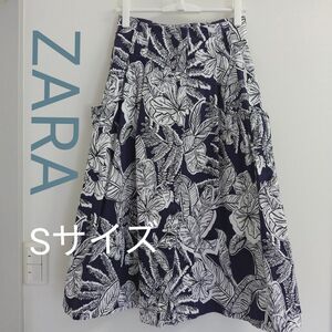 ZARA レディース スカート Aライン 総柄 ミモレ丈スカート Ssize 極美品 白