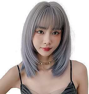  wig ( blue & gray ) medium semi long strut full wig 