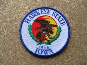 80s アイオワ州 IOWA HAWKEYE STATEワッペン/イーグル鷹アメリカ刺繍patch鷲バックパッカー観光 旅行アメリカ夕焼けUSAパッチ D7