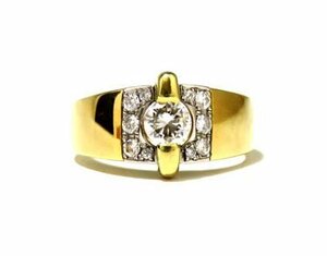 【質】★美品★K18 Pt900 ダイヤ石入り指輪 ダイヤ中央0.45ct メレダイヤ0.23ct 17.5号★