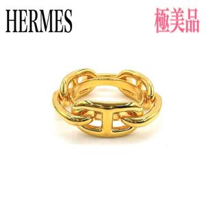 【極美品】HERMES エルメス スカーフリング シェーヌダンクル ゴールド系