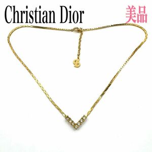 ChristianDior ディオール ネックレス V ラインストーン ゴールド