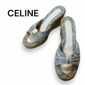 CELINE セリーヌ ウエッジソール サンダル ライトブルー ホワイト 36 ヒール シューズ