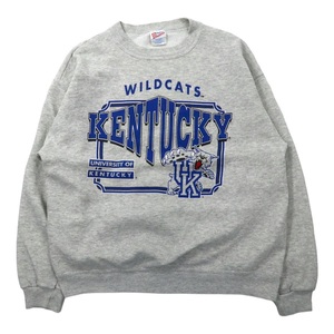 USA製 90年代 HANES カレッジプリントスウェット XL グレー コットン 裏起毛 WILD CATS KENTUCKY