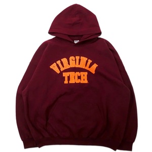 GILDAN ビッグサイズ カレッジプリントパーカー 2XL ボルドー コットン 裏起毛 VIRGINIA TECH 90年代 メキシコ製