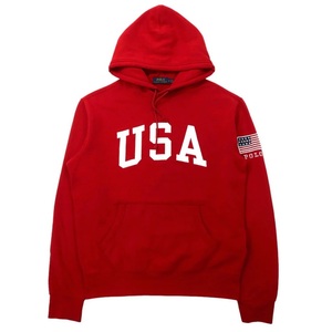 POLO RALPH LAUREN プルオーバーパーカー M レッド コットン USA 星条旗