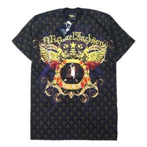 MICHAEL JACKSON マイケルジャクソン Tシャツ S ブラック 総柄 THIS IS IT コットン 未使用品