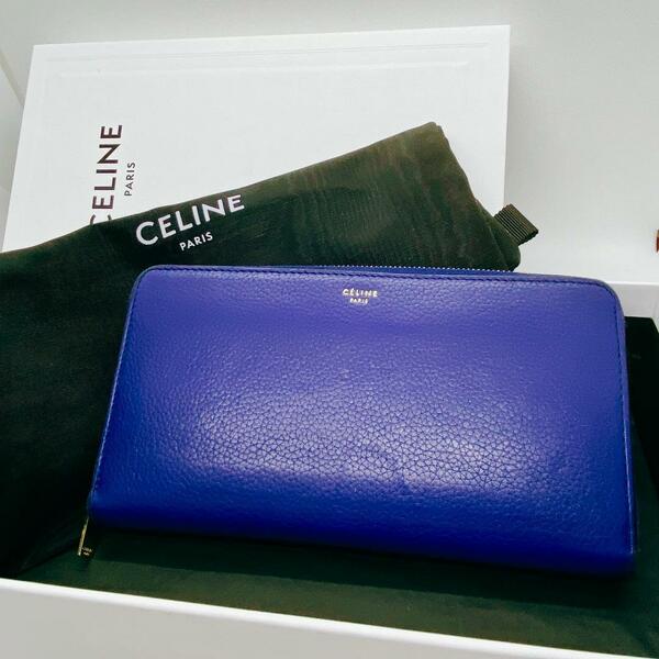 CELINE セリーヌ ラージジップド 長財布 レザー インディゴブルー 保存袋付き105003XFL 071N