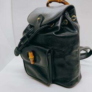 【美品】GUCCI グッチ バンブーハンドル 本革 レザー ミニリュック ブラック 黒