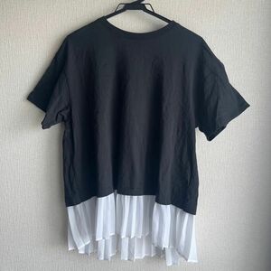GU 黒Tシャツ プリーツコンビネーションTシャツ