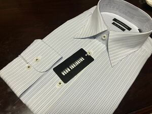 SALVATORE　BOSA 白地ブルーストライプ　形態安定ワイシャツ　M(39-80)　レギュラーカラー　※サイズタグ注意