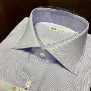 La fete bleu MADE IN HITOYOSHI 　紫ストライプ　ワイドスプレッドワイシャツ　L(41-84)　百貨店販売品　人吉産