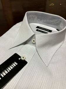 SALVATORE BOSA 形態安定　白地×グレードビーストライプワイシャツ　M(39-80)　レギュラーカラー　送料無料