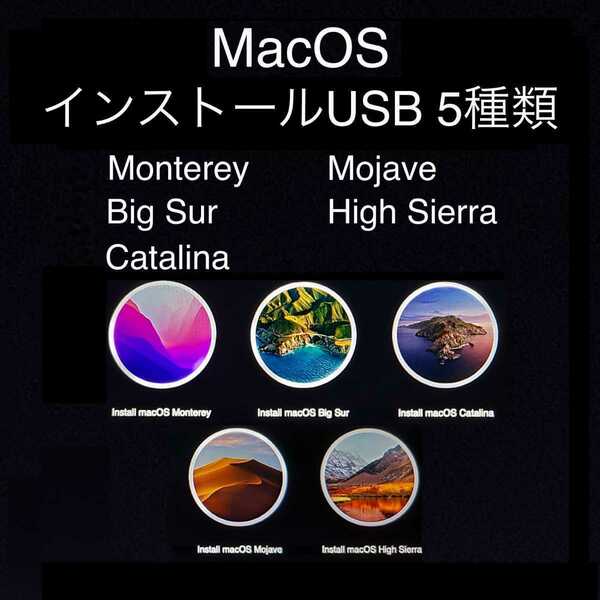[変換アダプター付] Mac OS インストール用USB 5種類 （Monterey,BigSur,Catalina,Mojave,HighSierra） [1]