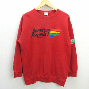 G■90'S 日本製■ベネトン・フォーミュラ/BENETTON FORMULA スウェットシャツ/トレーナー【L】赤/men's/47【中古】■