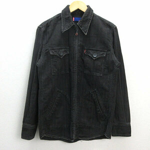 H■リーバイス/Levi's MOVIN ON 60101-77 ストライプ ブラックデニムジャケット シャツJKT【M】MENS■109【中古】