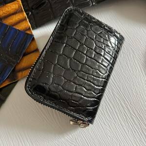 [ the truth thing photographing ] black black crocodile men's round fastener wani. original leather hand dyeing handmade long wallet .. compact Mini purse popular //