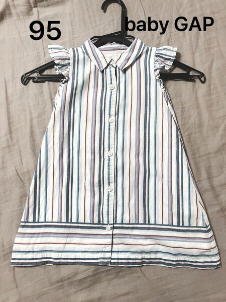 2years 95サイズ　baby GAP ボーダー 女の子 子供服 ワンピース キッズ 半袖　ストライプ ブルー 白 