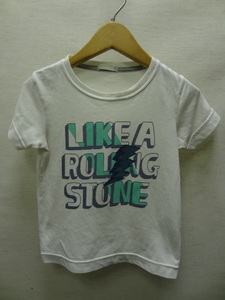 全国送料無料 ジーユー GU 子供服キッズ男＆女の子 LIKE A ROLLING STONE プリント 半袖 白色 Tシャツ 110