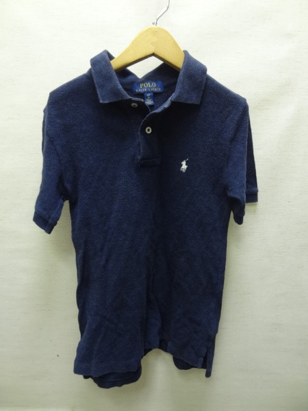 全国送料無料 正規品 ポロ ラルフローレン POLO RALPH LAUREN 子供服キッズ 男&女の子 杢ネイビー紺色 半袖 無地ポロシャツ 140(S/8)