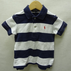 全国送料無料 正規品 ポロ ラルフローレン POLO RALPH LAUREN 子供服キッズ ベビー男&女の子 ネイビー紺色 太いボーダー 半袖ポロシャツ 80