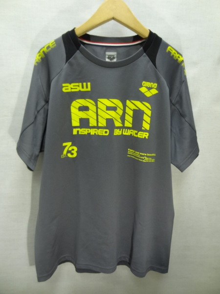 全国送料無料 アリーナ arena メンズ ポリエステル100% グレー色 半袖 スポーツ メッシュ Tシャツ L