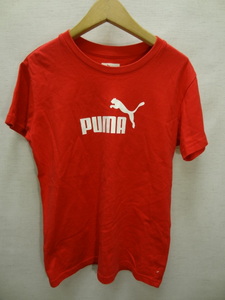 全国送料無料 ほぼ新品 プーマ PUMA レディース 綿100％素材 胸ロゴプリント 半袖 赤色Tシャツ Mサイズ