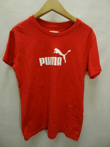 全国送料無料 ほぼ新品 プーマ PUMA レディース 綿100%素材 胸ロゴプリント 半袖 赤色Tシャツ Mサイズ