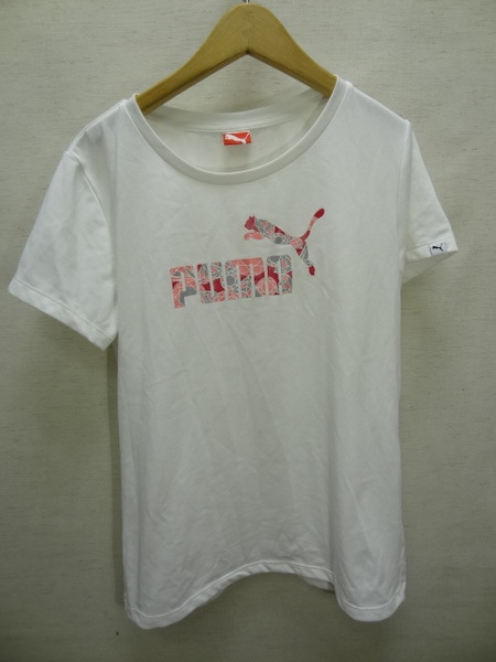 全国送料無料 ほぼ新品 プーマ PUMA レディース ポリエステル100％素材 胸ロゴプリント 半袖 白色 スポーツTシャツ Mサイズ