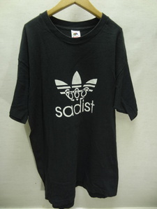 全国送料無料 USA 古着 FRUIT OF THE LOOM MADE IN USA メンズ sadist プリント 黒色 半袖 Tシャツ Lサイズ