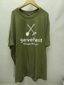 全国送料無料 USA 古着 NEXT LEVEL メンズ カーキーグリーン色 半袖 Serve Fest Spread the Love Tシャツ XLサイズ