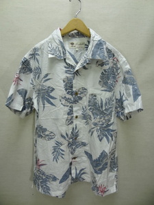 全国送料無料 南国リーフ柄 裏地使い メンズ 半袖 綿100% オープンカラーシャツ ハワイアンシャツ アロハシャツ Lサイズ