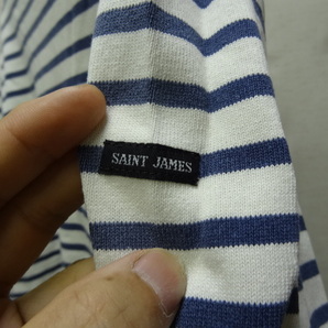 全国送料無料 セントジェームス SAINT JAMES フランス製 レディース 綿100% ネイビーボーダー長袖 バスクシャツ ロンティーたぶん Lの画像6