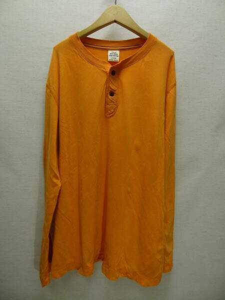 全国送料無料 ユニクロ UNIQLO メンズ 綿100% オレンジ色 ヘンリーネック ロンティー 長袖Tシャツ Lサイズ