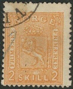 外国切手　ノルウェー　使用済み　1867-8年　紋章　2ｓ