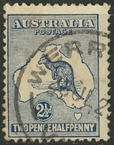  foreign stamp Australia used .1913 year kangaroo map 2.5p