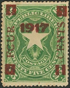 外国切手　リベリア　未使用　1917年　加刷4c/25c　“O→C　1種　OH