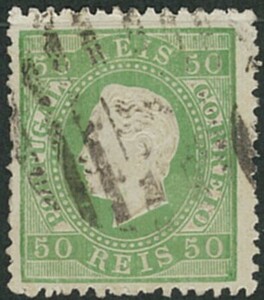 外国切手　使用済み　ポルトガル　1870-84年　ルイ国王　緑50ｒ　（42）