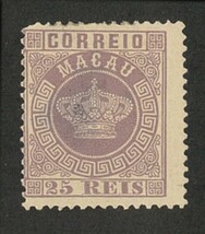 外国切手　マカオ　未使用　( )はスコット番号　1884-85年 王冠 25r紫(7) 糊落,薄み_画像1