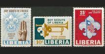 外国切手　リベリア　未使用　使用済み　1965年　ボーイスカウト　未済各3種　小型シート2種_画像1