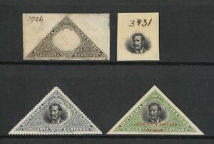  foreign stamp proof (....)eka dollar south part width . railroad opening 50c 1908 year regular goods 2 kind attached 