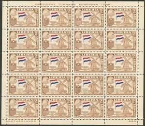 外国切手　リベリア　未使用　1958年　タブマン大統領訪欧　オランダ　1種　20面シート