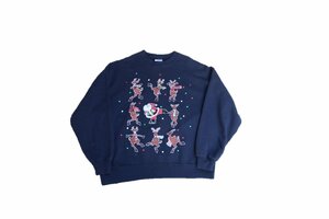 80s 90s VINTAGE ヴィンテージ USED 古着 Jerzees L/S Print Sweat Shirts Christmas ジャージーズ プリントスウェットシャツ サンタ L NAV